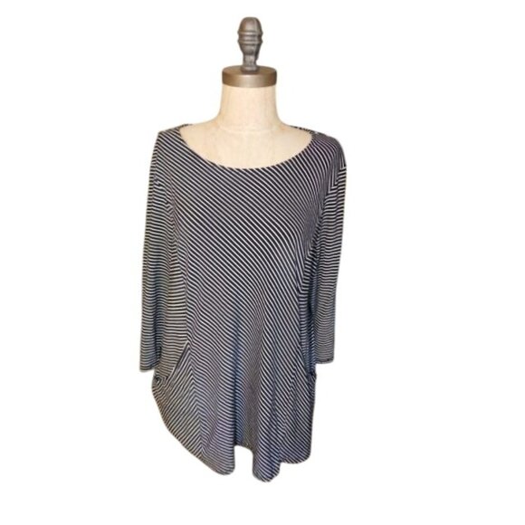 Chico's Size XLP Petite (3P) Striped 3/4 Sleeve Stretch Knit top w/Pockets - Picture 1 of 2